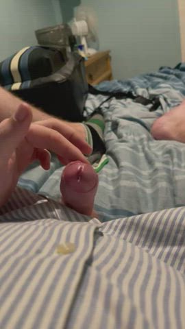 Massive cumshot after only 5 minutes and second load of the day. (DMs open , SC in