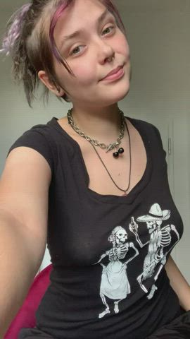 Going braless in thin, tight shirts >>>