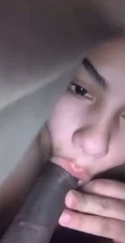 bbc big dick blowjob deepthroat girlfriend interracial latina oral sucking gif