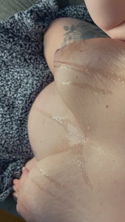 MILF Riding with Spit Covered tits