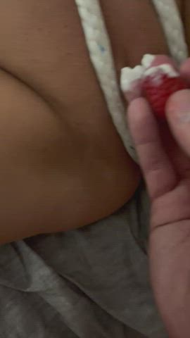 Food Fetish Pussy Eating Pussy Spread Ropes gif