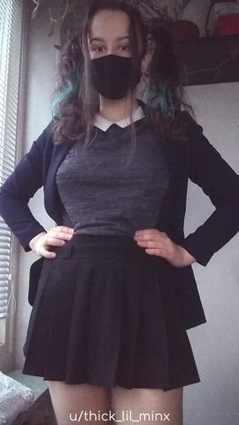 Acting shy, but secretly hoping you'll flip my schoolgirl skirt up and eat my