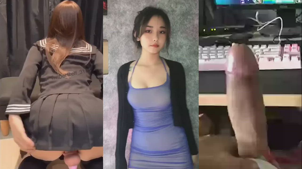 Asian BabeCock Split Screen Porn gif