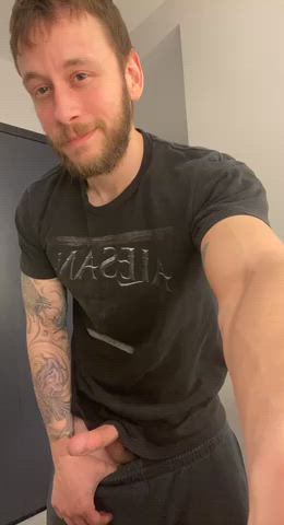 Quick jerk in a hotel bathroom