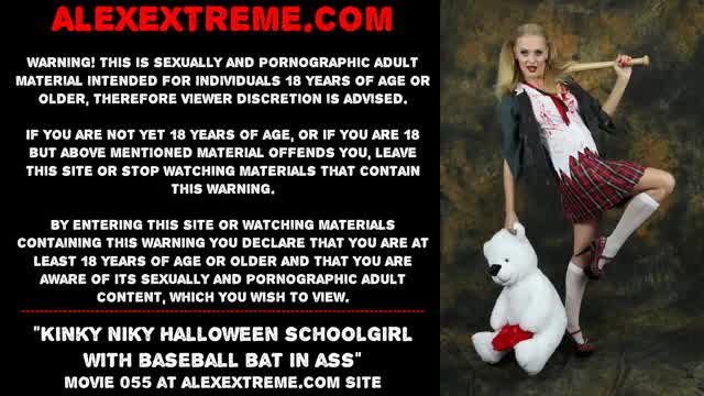 Kinky Niky Halloween schoolgirl with baseball bat in ass