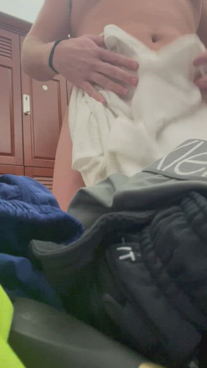 Bouncing cock in the locker room
