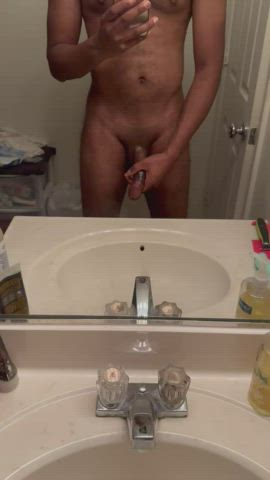 amateur bbc bathroom handjob homemade little dick massage masturbating mirror gif