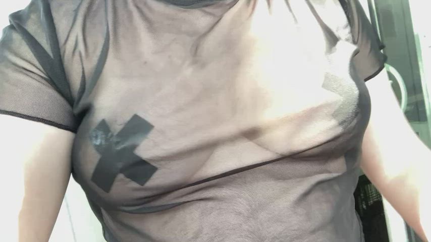 bouncing tits braless exhibitionism exhibitionist ftm hairy outdoor pasties see through
