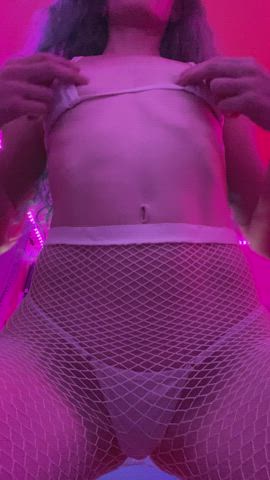 Fishnet Lingerie POV Petite Skinny Small Tits Strip Tease Thong Titty Drop gif