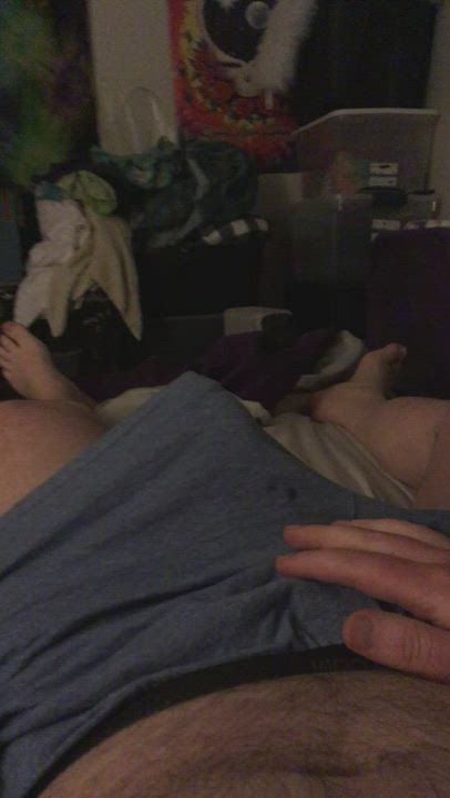 Daddy's (43) dick pitching a tent then reaching a bit more than half way to my knees!