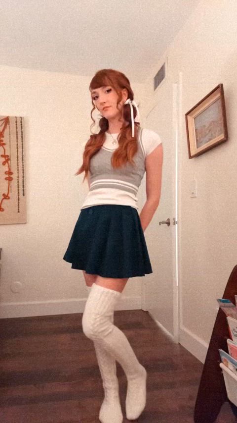babe booty cute flashing pussy redhead schoolgirl smile tits uniform just-boobs gif