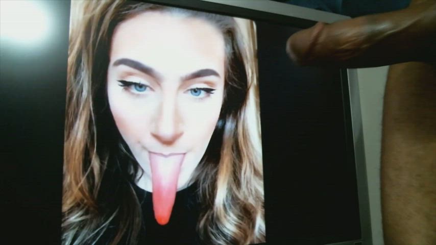 blue eyes cockslap cumshot eye contact facial jerk off long tongue tongue fetish
