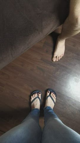 Footjob with black nail polish