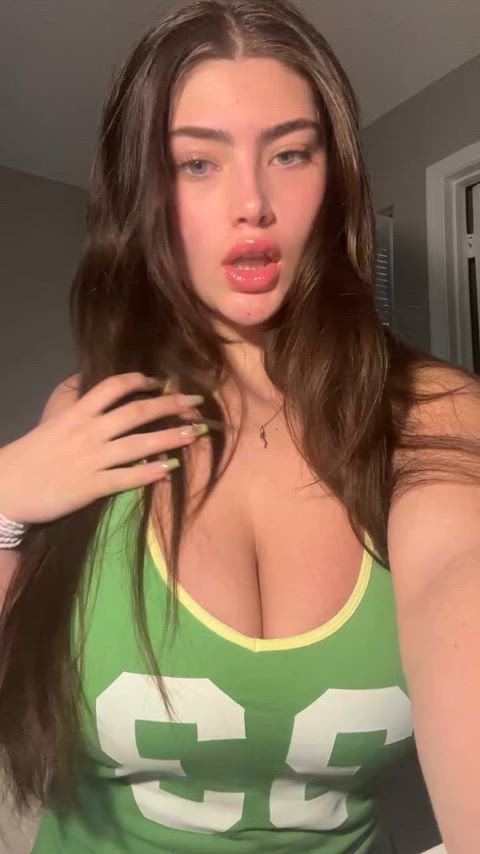 babe big tits boobs brunette cleavage non-nude tank top tiktok tits tik-tok gif