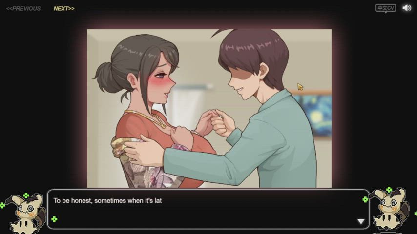animation big tits blowjob boobs cuckold hentai hotwife huge tits milf rule34 gif