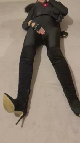 Asian Boots Catsuit Orgasm Superheroine gif