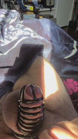 Vibrating anal beads + chastity cage = heaven