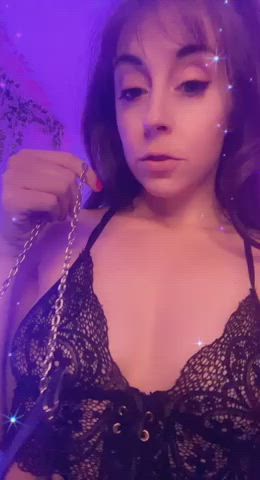 brunette camgirl cute domme leash milf petplay submissive gif