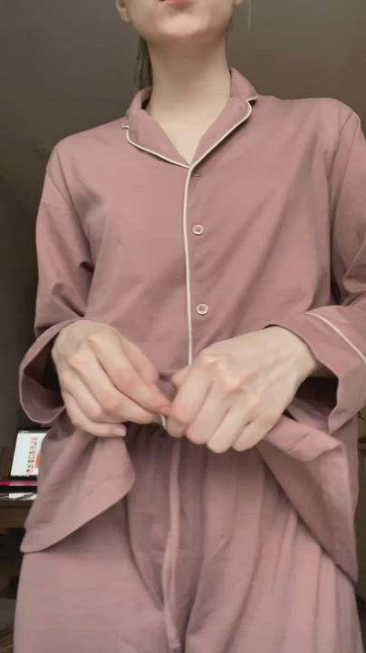 One look from you makes me take off my nightie. These small tits definitely deserve