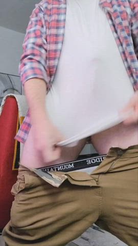 Slow-Mo Cock Reveal from Behind White Tshirt