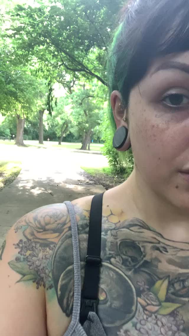 Flashing my little bush and my tit, do you think the joggers noticed? [gif]