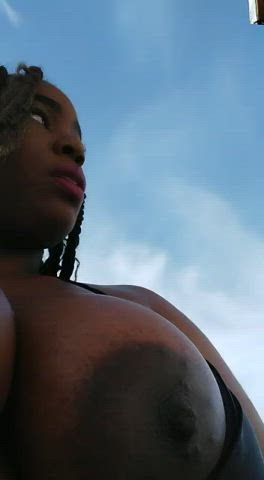 big tits ebony nipple play public gif