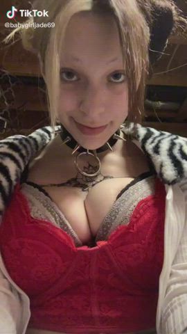 Ahegao Cleavage Eye Contact Handjob Teen TikTok Tongue Fetish gif