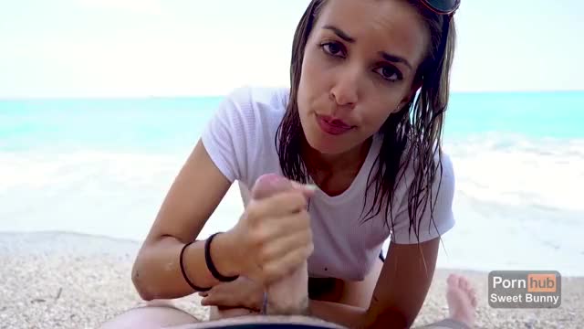 Cute Girl Swallows Cum - Sloppy Blowjob On Public Beach