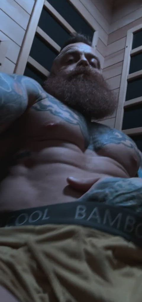 abs beard muscles nsfw solo tattoo gif