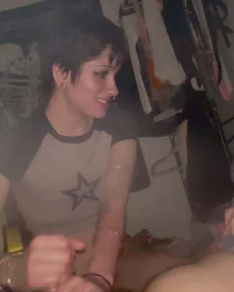 femdom gentle handjob mom short hair tomboy gif