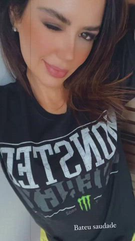braless brazilian brown eyes brunette dani facial goddess labia sensual t-shirt gif