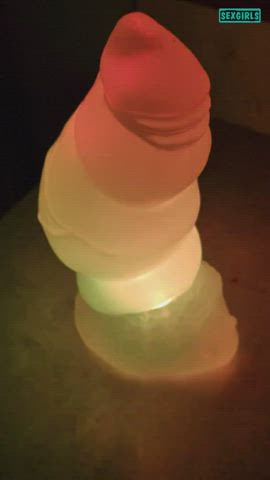 bad dragon flashing huge dildo stretching thick toy gif