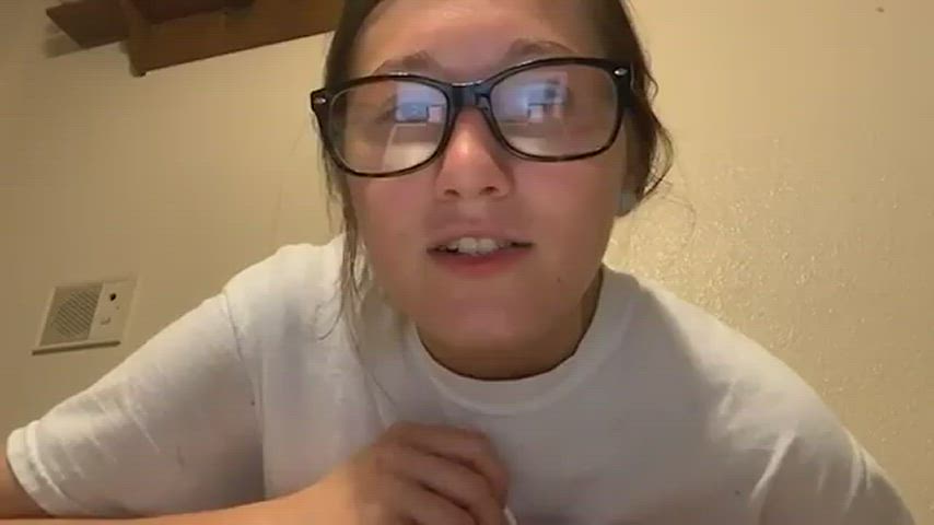 Big Tits Cute Flashing Glasses Nerd Sex Toy gif