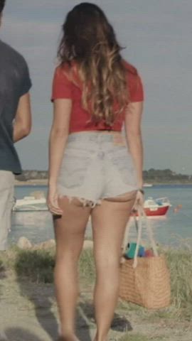 big ass brunette jean shorts thighs gif