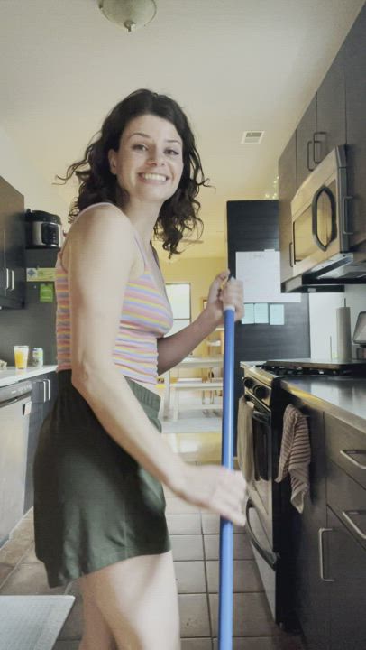 Pantsed while sweeping! Is nowhere safe? [f]