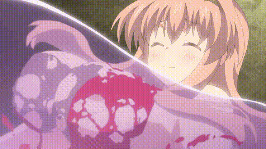LF Color Source: 1girl, Orange hair, Long hair, clothes disintegrating, slime?, blushing,