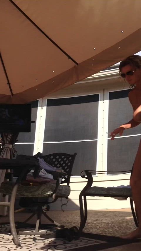 Milf / Gilf with Big Ole Hanging Titties opens up her legs to show you her freshly