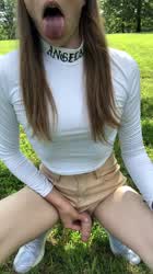 Being a slut outside again hehe ? If you caught me would you shove your cock in my