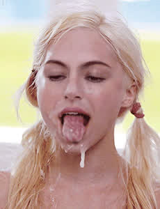 blonde cum cum in mouth drooling gif