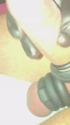 CBT Close Up Cock Ring Kinky Latex Gloves Shaved Uncut gif