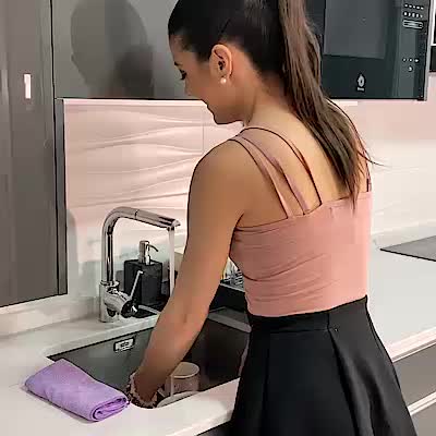 Brunette gf fucks you in the kitchen