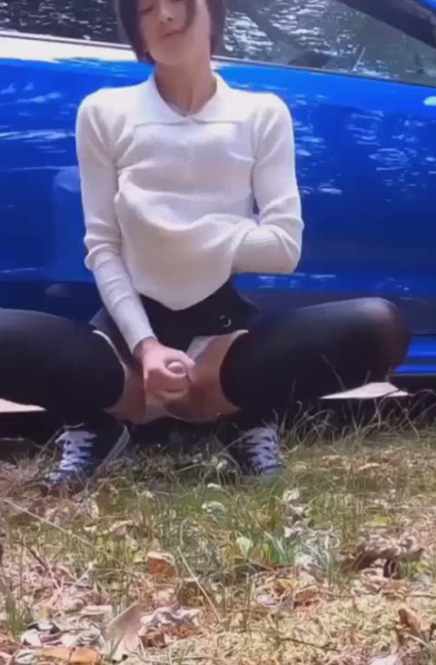 crossdressing cumshot ejaculation femboy public gif
