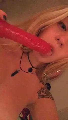 Blonde Sucking Dildo gif
