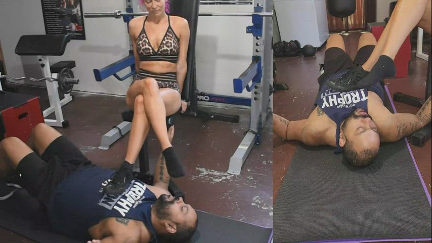 Footbitches love sweaty workout feet, don't they... lucky for him we have a home