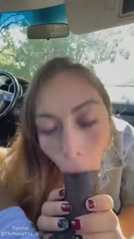 BBC Blowjob Car Sex Interracial Latina gif