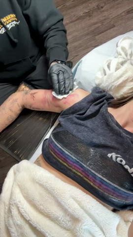 Dared to nip slip while getting a tattoo! [f]