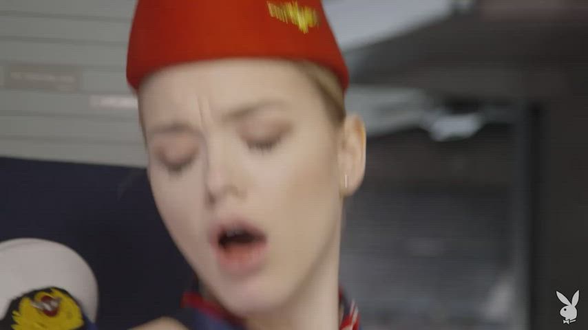 Horny flight attendant rides the Captain before takeoff - Anny Aurora