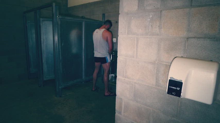 australian big dick cut cock male masturbation onlyfans public toilet gif
