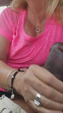 blonde handjob interracial gif