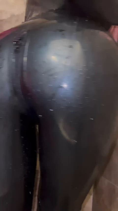 catsuit latex lesbian shower gif
